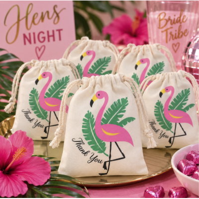 Mini Hessian Bag - Flamingo Thank You